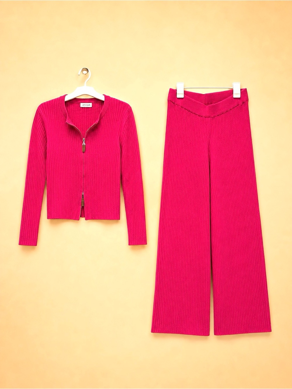 Women’s Pink Wide-Leg Ribbed Knit Pants + Sweater Lounging Set New Size L - Picture 4 of 5